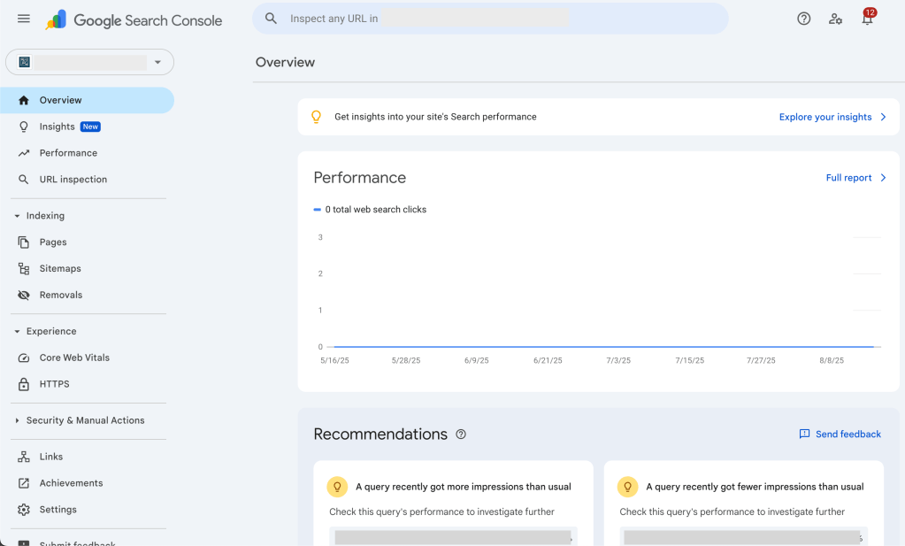 a google search console overall dashboard